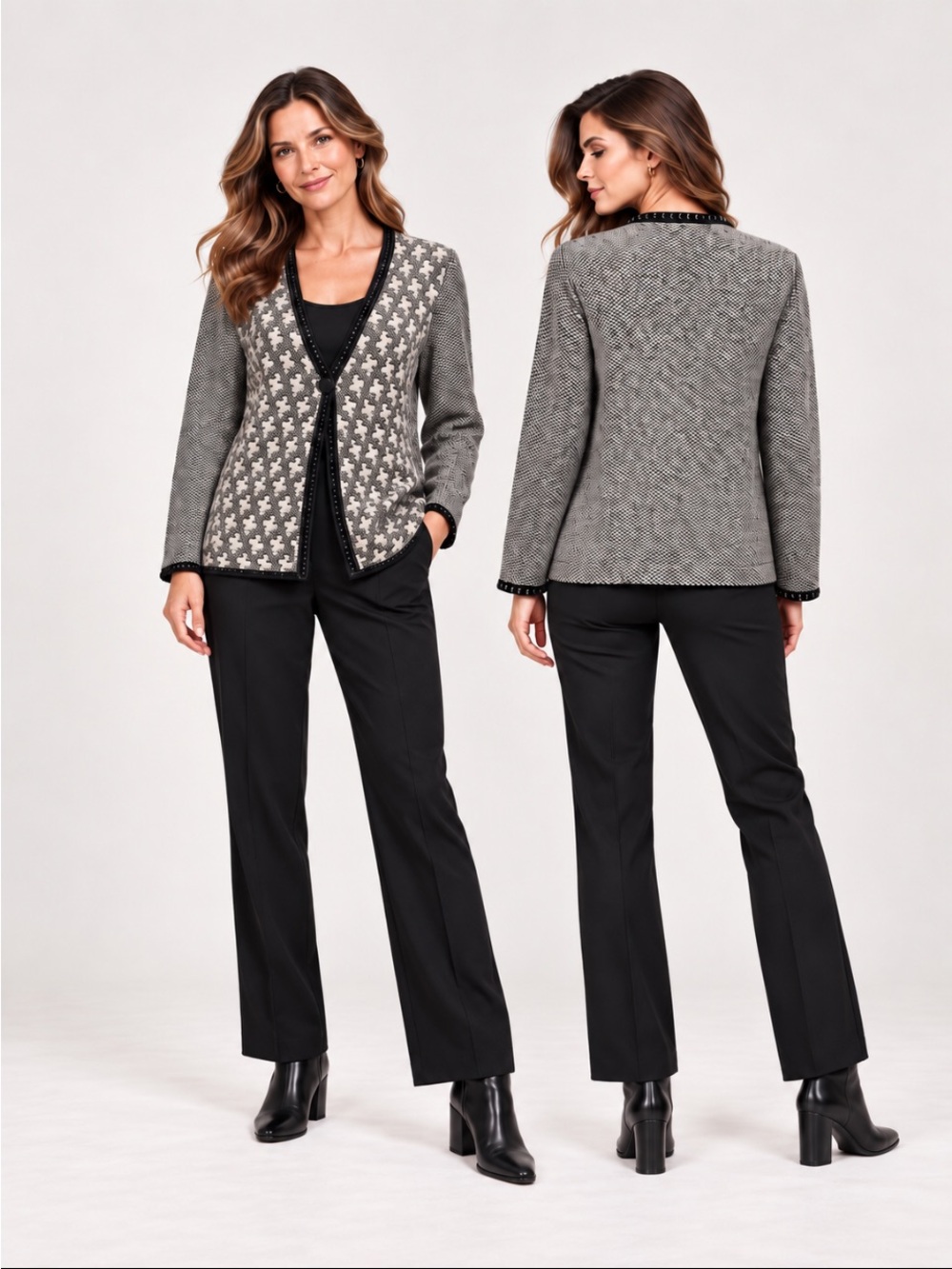 Coldwater Creek Black & Ivory Patterned Single Button Cardigan XL 16